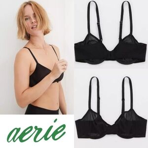 aerie SMOOTHEZ Mesh Unlined Underwire Bra NWT Black